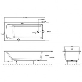 Ванна акрилова вбудована Burlington Arundel 180x80 см з ніжками білий Е17