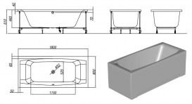 Ванна акрилова вбудована прямокутна Kolpa-San Aida 180x80 см білий 993300