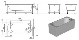 Ванна акрилова вбудована прямокутна Kolpa-San Tamia 150х70 см білий 755310