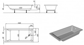 Ванна акрилова вбудована прямокутна Kolpa-San Figaro 160x80 см білий 596090