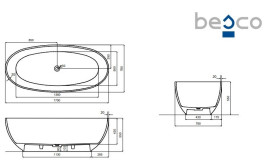 Ванна Besco Mexa 170х78 см с сифоном клик-клак хром ResiCast Blue Wave #WAM-170-BWC