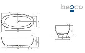 Ванна Besco Mexa 170х78 см с сифоном клик-клак хром ResiCast Earth Rust #WAM-170-ERC