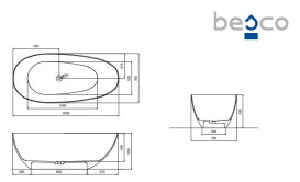 Ванна Besco Xara 160х75 см с сифоном клик-клак хром ResiCast Ocean Breeze #WAX-160-OBC