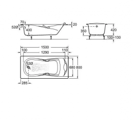 Ванна чугунная Roca Haiti 150х80 см 170 л с противоскользящим покрытием белый A233250001
