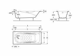 Ванна чугунная Roca Malibu 150х75 см с противоскользящим покрытием и ручками белый A231570001