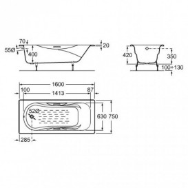 Ванна чавунна Roca Malibu 160х75 см 171 л з покриттям білий A23107000R