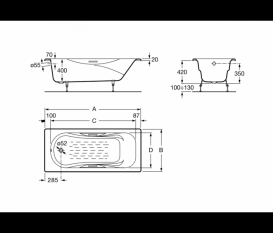 Ванна чугунная Roca Malibu 170х75 см 185 л с противоскользящим покрытием белый A230970001