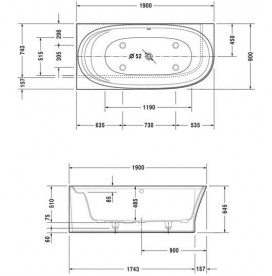 Ванна Duravit Cape Cod из искусственного камня DuraSolid 190х90 см белый 700363000000000