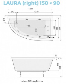 Ванна гідромасажна акрилова PoolSpa Laura 150х90 R права система Economy 1 білий PHANY10SO1C0000
