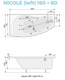 Ванна гидромассажная акриловая PoolSpa Nicole 160х80 L левая система Economy 1 белый PHAOE10SO1C0000