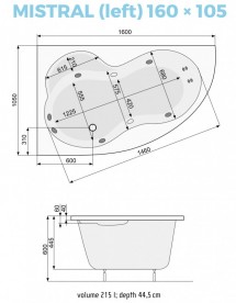 Ванна гидромассажная акриловая PoolSpa Mistral 160х105 L левая система Smart 1 белый PHA3Y10ST1C0000