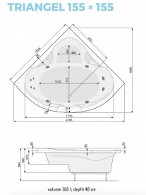 Ванна гидромассажная акриловая PoolSpa Triangel 155х155 система Smart 1 белый PHS4010ST1C0000