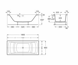Ванна гидромассажная акриловая прямоугольная Roca Hall WaterAir Plus Option 180х80 см белый A24T396000