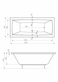Ванна гідромасажна акрилова прямокутна Roca Vita Smart Water Plus 170х75 см білий A24T069000