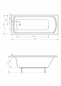 Ванна гідромасажна акрилова прямокутна Roca Linea Smart WaterAir Plus 170х70 см білий A24T038000