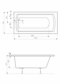 Ванна гідромасажна акрилова прямокутна Roca Linea Smart Water Plus 140х70 см білий A24T005000