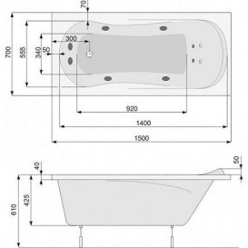 Ванна гидромассажная акриловая прямоугольная PoolSpa Muza 150х70 система Economy 1 белый PHPD510SO1C0000