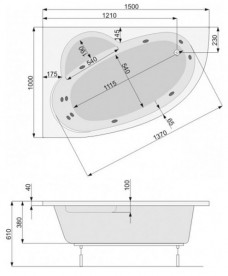 Ванна гідромасажна акрилова PoolSpa Klio Asym 150х100 L ліва система Smart 1 білий PHAC210ST1C0000