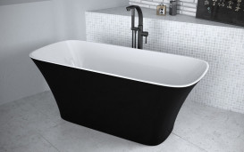 Ванна из искусственного камня Besco Assos 160х70 см с матовым черным сифоном Mineral DuraBe матовый черный/глянцевый белый #WMMC-160AKB