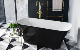 Ванна из искусственного камня Besco Assos 160х70 см с сифоном оружейный металл Mineral DuraBe матовый черный/глянцевый белый #WMMC-160AGR