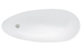 Ванна из искусственного камня Besco Keya 165х70 см с матовым черным сифоном Mineral DuraBe глянцевый белый #WMD-165-KKB