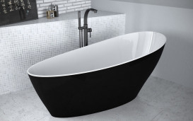 Ванна из искусственного камня Besco Keya 165х70 см с матовым черным сифоном Mineral DuraBe матовый черный/глянцевый белый #WMMC-165KKB