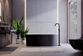 Ванна из искусственного камня Besco Lova 160х74 см с сифоном клик-клак графит Mineral DuraBe черный глянцевый/белый глянцевый #WWM160LBKGR