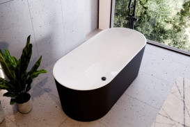 Ванна из искусственного камня Besco Lova 160х74 см с сифоном клик-клак графит Mineral DuraBe черный глянцевый/белый глянцевый #WWM160LBKGR