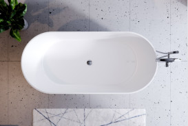 Ванна из искусственного камня Besco Lova 160х74 см с сифоном клик-клак графит Mineral DuraBe черный глянцевый/белый глянцевый #WWM160LBKGR