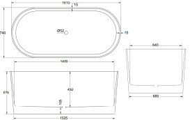 Ванна из искусственного камня Besco Lova 160х74 см с сифоном клик-клак графит Mineral DuraBe черный глянцевый/белый глянцевый #WWM160LBKGR