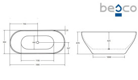 Ванна из искусственного камня Besco Moya 160х70 см с сифоном клик-клак белый Mineral DuraBe белый глянцевый #WMD-160-MKW