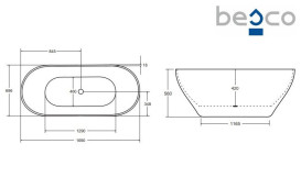 Ванна из искусственного камня Besco Moya 170х70 см с сифоном клик-клак хром Mineral DuraBe черный матовый/белый глянцевый #WMMC-170M
