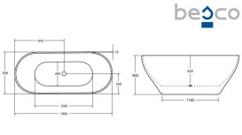 Ванна зі штучного каменю Besco Moya 170х70 см із сифоном клік-клак хром Mineral DuraBe білий глянсовий #WMD-170-M