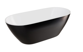 Ванна из искусственного камня Besco Moya 160х70 см с сифоном хром Mineral DuraBe глянцевый черный/глянцевый белый #WMD-160-MWC