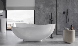 Ванна зі штучного каменю Besco Siya 172х100 см із сифоном клік-клак золото Mineral DuraBe білий глянсовий #WMD-172-SKG