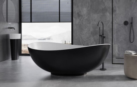 Ванна из искусственного камня Besco Siya 172х100 см с сифоном клик-клак золото Mineral DuraBe черный матовый/белый глянцевый #WMMC-172SKG