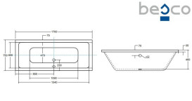 Ванна из искусственного камня Besco Vera 170х75 см с сифоном клик-клак хром санитарный композит белый глянцевый #WKV-170-WZ