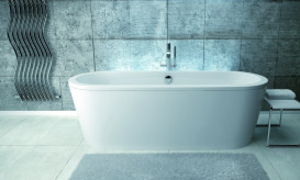 Ванна зі штучного каменю Besco Victoria 160х75 см із сифоном клік-клак хром санітарний композит білий глянсовий #WKV-160-WO