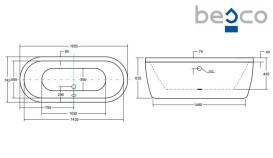Ванна зі штучного каменю Besco Victoria 160х75 см із сифоном клік-клак хром санітарний композит білий глянсовий #WKV-160-WO
