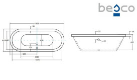 Ванна зі штучного каменю Besco Victoria 185х83 см із сифоном клік-клак хром санітарний композит білий #WKV-185-WZ