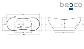 Ванна зі штучного каменю Besco Viya 170х72 см із сифоном клік-клак хром Mineral DuraBe білий глянсовий #WMD-170-V