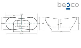 Ванна из искусственного камня Besco Viya Glam 160х70 см с сифоном клик-клак хром Mineral DuraBe золото/белый глянцевый #WMD-160-VZ