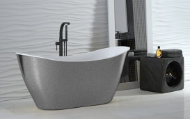 Ванна из искусственного камня Besco Viya 160х70 см с сифоном хром Mineral DuraBe серебро/глянцевый белый #WMD-160-VS