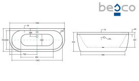 Ванна из искусственного камня Besco Volya 150х75 см с сифоном клик-клак хром санитарный композит белый глянцевый #WKV-150-WS