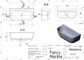Ванна зі штучного каменю Fancy Marble Maddalena 174,9х85 см білий 91175001