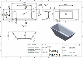 Ванна из искусственного камня Fancy Marble Edward 180х80 см белый матовый 11180003