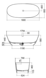 Ванна из искусственного камня Kludi Resa O 180x80 см отдельно стоящая белый матовый 51BF0153