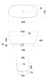 Ванна зі штучного каменю Kludi Resa O 160x70 см білий матовий 51BF0353