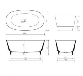 Ванна из искусственного камня Marmorin Duo II черная панель 185 л белый/черный P_W_536_06_1550