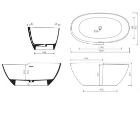 Ванна из искусственного камня Marmorin Zora 285 л белый P_W_531_01_1628